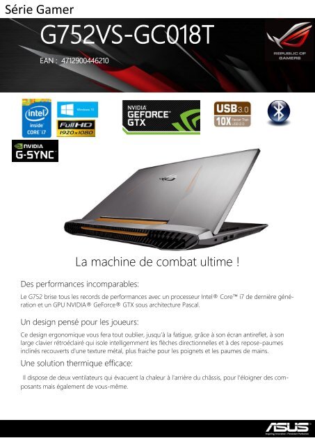 Asus PC Gamer Asus G752VS-GC018T - fiche produit