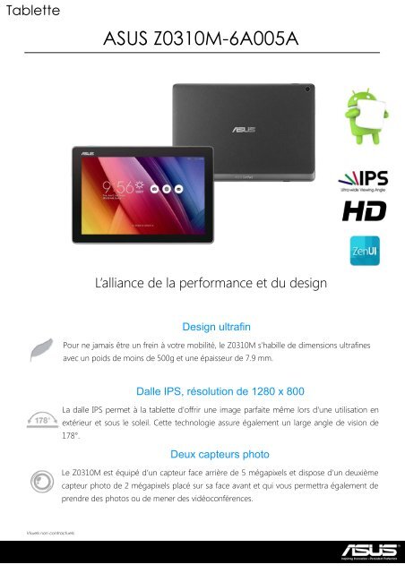 Asus Tablette Android Asus Z310m 16go Noir Fiche Produit