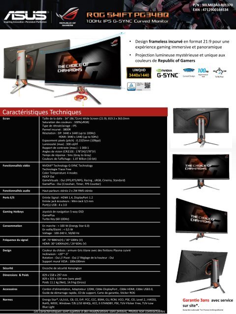 Asus Ecran PC Gamer Asus PG348Q - fiche produit