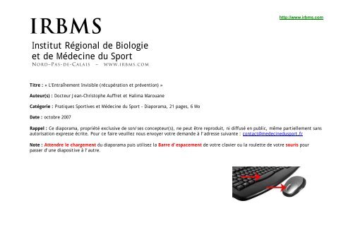 L'Entraînement Invisible (récupération et prévention) - IRBMS