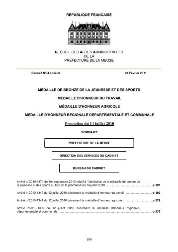 RAA n° 04 spécial du 24 février 2011 - Les services de l'Etat en Meuse