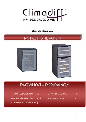 Climadiff Cave de service Climadiff DOPIOVINO/1 - notice