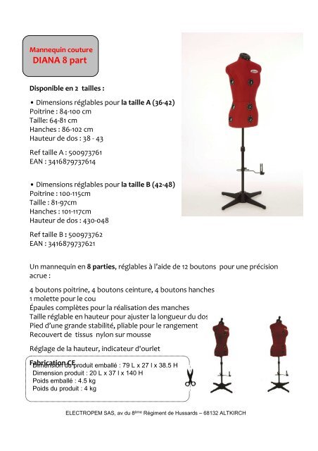 Domena Mannequin de couture Domena Mannequin de couture 8 part M - fiche produit