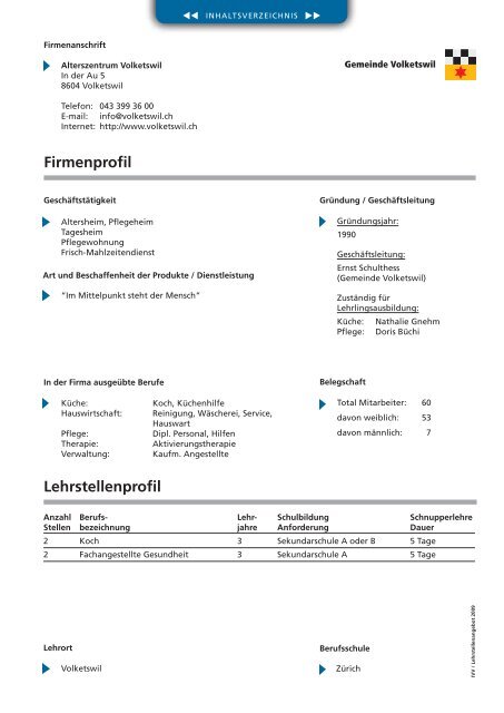 Lehrstellen 2009 - Industrieverein Volketswil