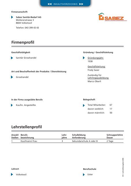 Lehrstellen 2009 - Industrieverein Volketswil