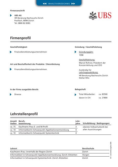 Lehrstellen 2009 - Industrieverein Volketswil