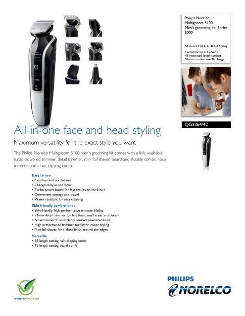 Philips Norelco Multigroom 5100 Men&amp;rsquo;s grooming kit, Series 5000 -  Leaflet - AEN
