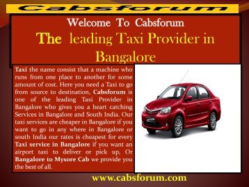 Outstation car hire in bangalore|Cabs Forum