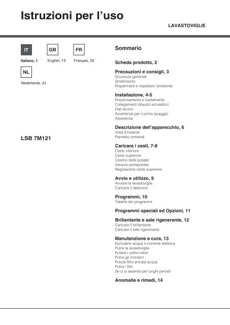 Hotpoint Lave vaisselle encastrable 60 cm Hotpoint LSB7M121B EU - notice