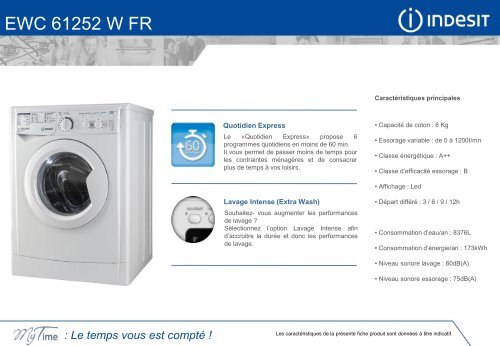 Indesit Lave linge hublot Indesit EWC 61252 W FR.M - fiche produit