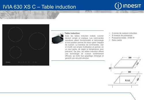 Indesit Table induction Indesit IVIA630XSC - fiche produit