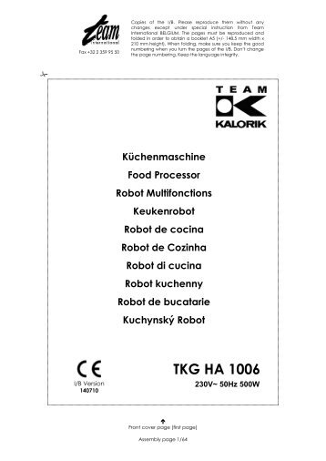 Kalorik Robot multifonction Kalorik TEAM RC 10 - notice