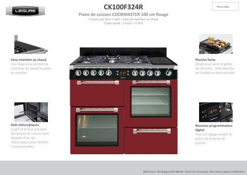 Fiche Technique Piano De Cuisson Leisure