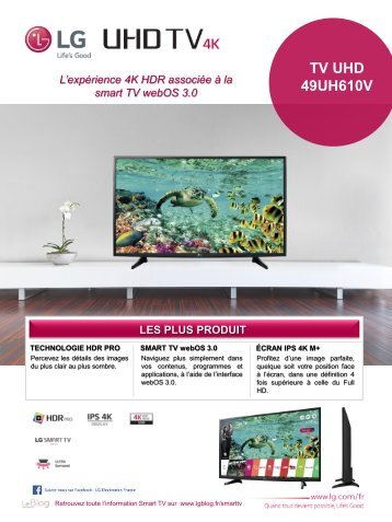 LG TV 4K UHD LG 49UH610 4K HDR 1200 PMI SMART TV - fiche produit