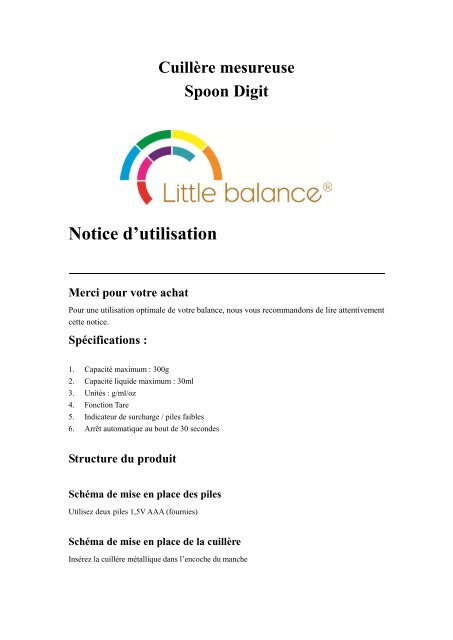 Little Balance Balance de cuisine Little Balance SPOON DIGIT 8058 - notice