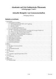 Akademie auf Zeit Solidarische Ökonomie Aktuelle Beispiele von Genossenschaften