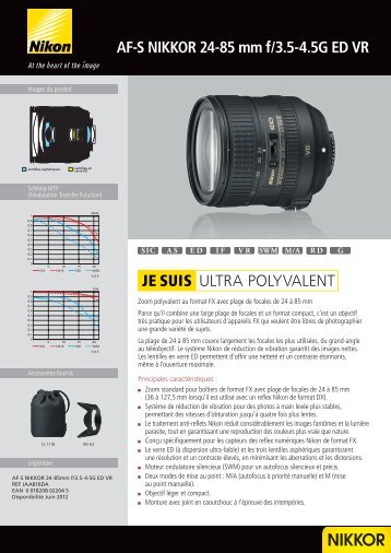 Nikon Objectif pour Reflex Nikon AF-S 24-85mm f/3.5-4.5G ED VR Nikkor - fiche produit