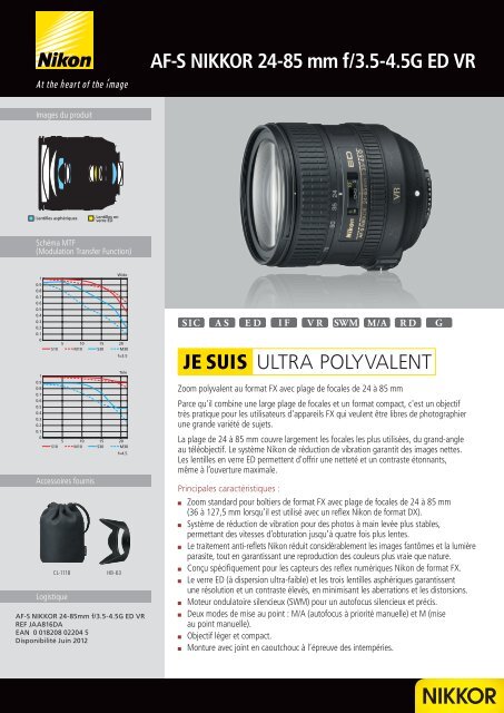 Caractéristiques techniques objectif Nikon 24-70 AF-S NIKKOR 24-70mm f/2.8G ED