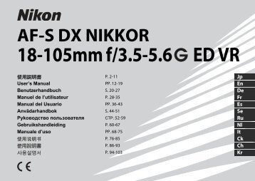 Nikon Objectif pour Reflex Nikon AF-S DX 18-105mm f/3.5-5.6G ED VR Nikkor - notice