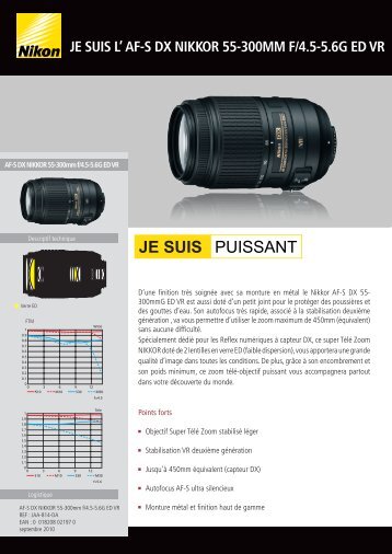 Nikon Objectif pour Reflex Nikon AF-S DX 55-300mm f/4-5.6G ED VR Nikkor - fiche produit