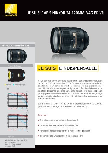 Nikon Objectif pour Reflex Nikon AF-S 24-120mm f/4G ED VR Nikkor - fiche produit