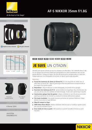 Nikon Objectif pour Reflex Nikon AF-S 35mm f/1.8G Nikkor - fiche produit