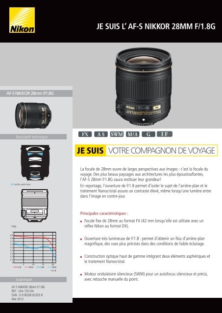 Nikon Objectif pour Reflex Nikon AF-S 28mm f/1.8G Nikkor - fiche produit