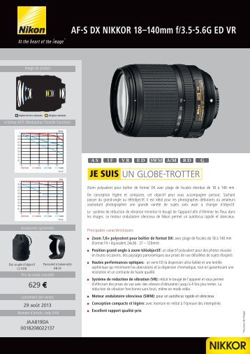 Nikon Objectif pour Reflex Nikon AF-S DX 18-140mm f/3.5-5.6G ED VR Nikkor - fiche produit