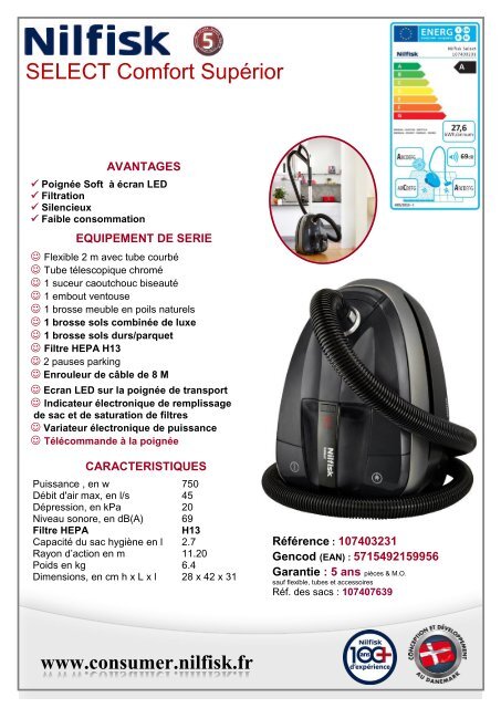 Nilfisk Aspirateur avec sac Nilfisk SELECT SUPERIOR BLACK - fiche produit