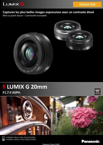 Panasonic Objectif pour Hybride Panasonic 20mm F1.7 II ASPH. - fiche produit