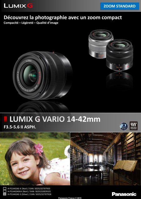 Panasonic Objectif pour Hybride Panasonic 14-42mm f3.5-5.6 II silver Lumix G Vario - fiche produit