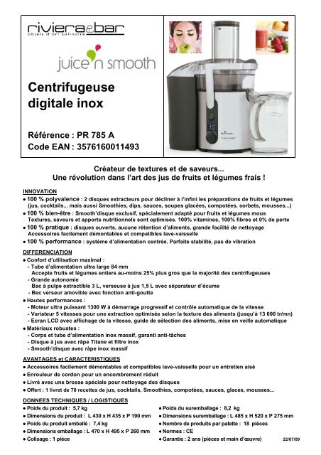 Bol sans Couvercle pour Centrifugeuse PR560A Riviera et Bar Bol sans Couvercle pour Centrifugeuse PR560A Riviera et Bar
