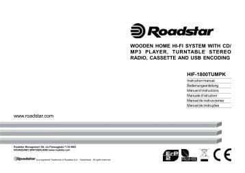 Roadstar Platine vinyle Roadstar HIF-1800TUMPK - notice