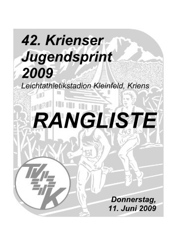 42. Krienser Jugendsprint 2009 Rangliste - Turnverein STV Kriens