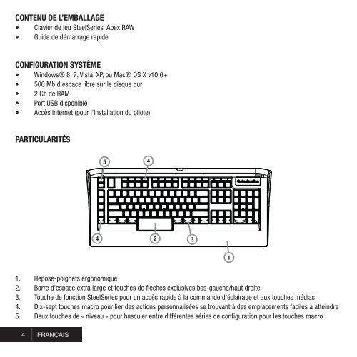 Steelseries Clavier gamer Steelseries Apex Raw - notice