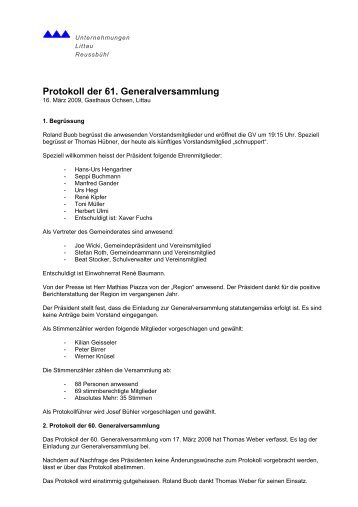 Protokoll der 61. Generalversammlung - Unternehmen Littau ...