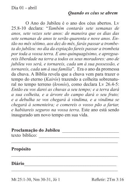 DEVOCIONAL DO JUBILEU - proclamação do jubileu