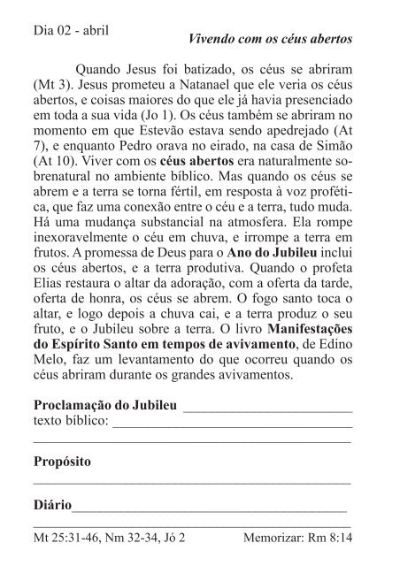 DEVOCIONAL DO JUBILEU - proclamação do jubileu