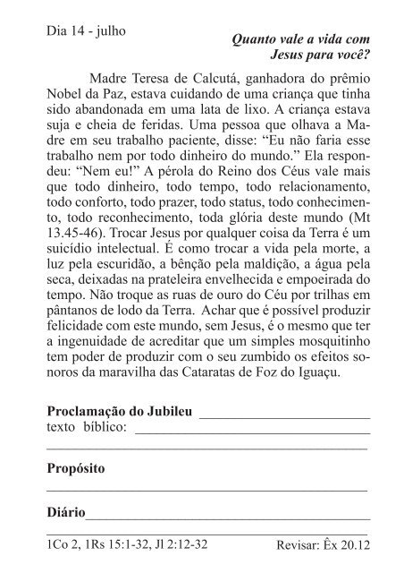 DEVOCIONAL DO JUBILEU - proclamação do jubileu