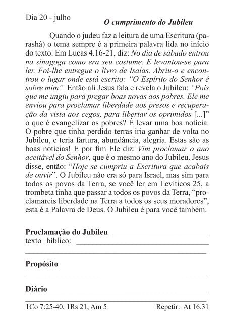 DEVOCIONAL DO JUBILEU - proclamação do jubileu