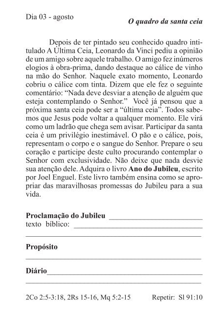 DEVOCIONAL DO JUBILEU - proclamação do jubileu