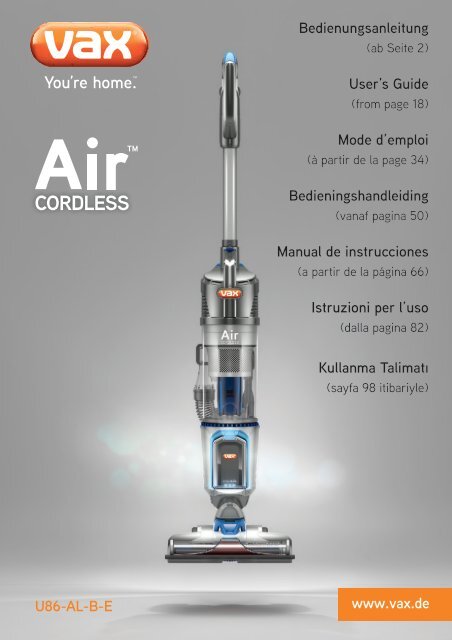 VAX Aspirateur balai VAX AIR CORDLESS U86-AL-B-E - notice