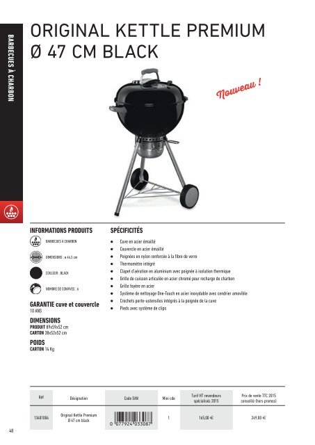 Weber Barbecue charbon Weber ORIGINAL KETTLE PREMIUM 47cm Black - fiche produit