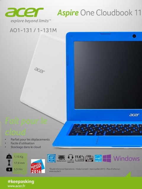 Acer Ordinateur portable Acer Aspire One 11 AO1-131-C3UJ bleu - fiche produit