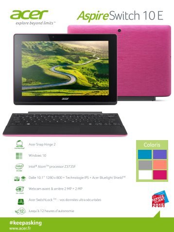 Acer PC Hybride Acer Aspire Switch 10 E SW3-013-19HY Rose - fiche produit