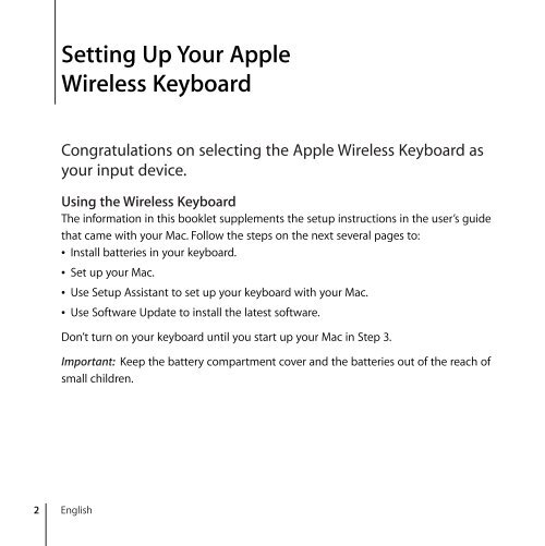 Apple Apple Wireless Keyboard (2007) - Guide de l&rsquo;utilisateur - Apple Wireless Keyboard (2007) - Guide de l&rsquo;utilisateur