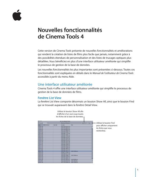 Apple Cinema Tools 4 - Nouvelles fonctionnalit&eacute;s - Cinema Tools 4 - Nouvelles fonctionnalit&eacute;s