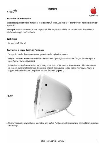 Apple eMac (ATI Graphics) and eMac (USB 2.0) - MÃ©moire - Instructions de remplacement - eMac (ATI Graphics) and eMac (USB 2.0) - MÃ©moire - Instructions de remplacement