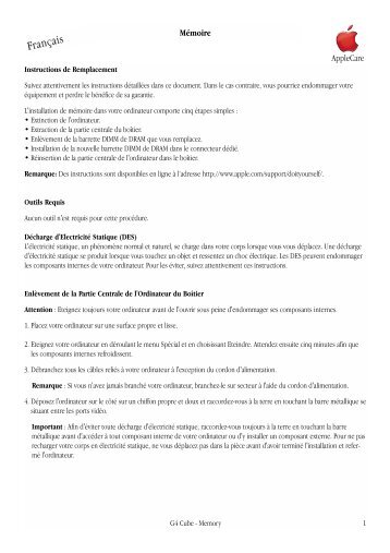 Apple Power Mac G4 Cube MÃ©moire - Instructions de Remplacement - Power Mac G4 Cube MÃ©moire - Instructions de Remplacement