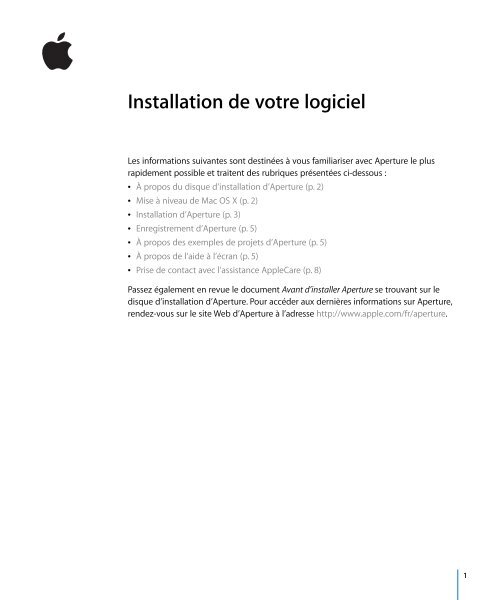 Apple Aperture - Installation de votre logiciel - Aperture - Installation de votre logiciel